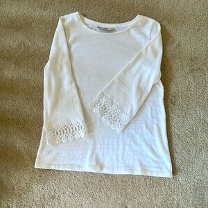 Loft 3/4 sleeve tee with lace bell sleeves